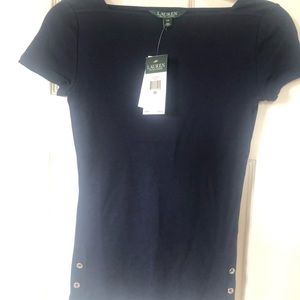 Lauren Ralph Lauren fitted navy boatneck top NWT